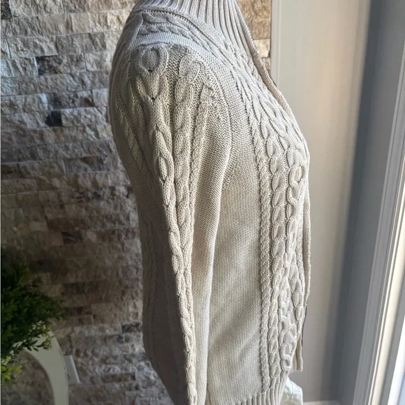 L.L. Bean Cream Cardigan with Cable Knit Design - Picture 5 of 12